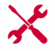 red open ended wrench and flathead screwdriver forming an x shape icon