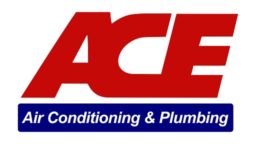 horizontal red and blue ace air conditioning & plumbing logo