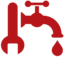 red icon with wrench and dripping water faucet